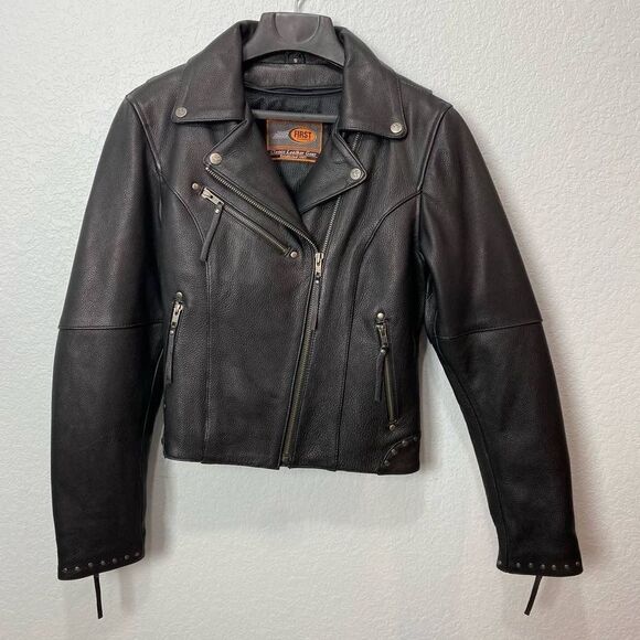 First Manufacturing Jackets & Blazers - First Mfg. Co. Scarlett Star Motorcycle Leather Jacket Women’s Small Black